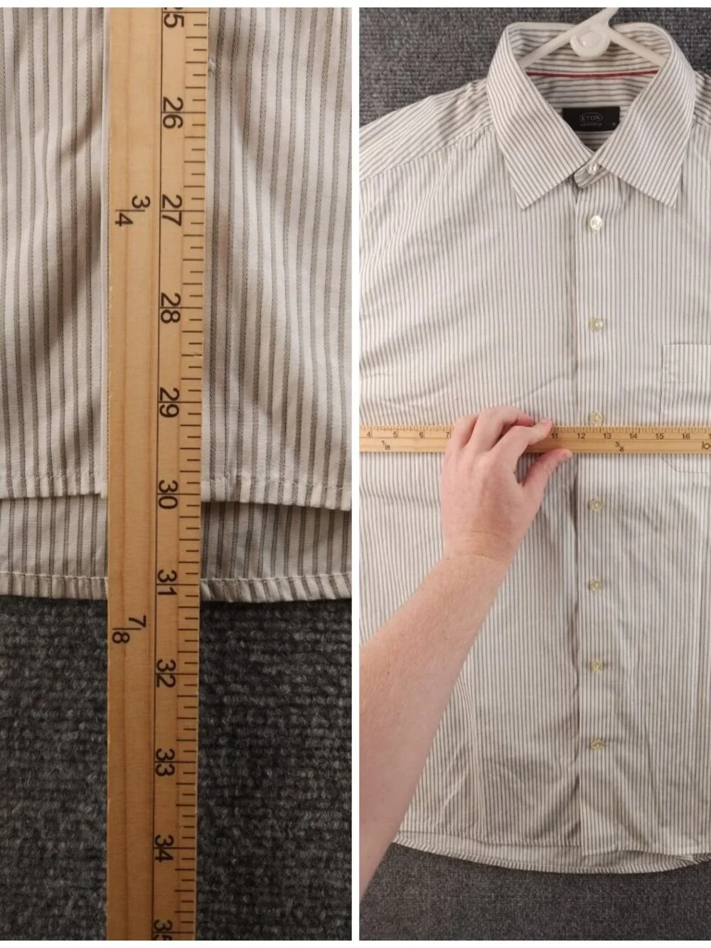 Eton Gray Cotton 17 Striped Button Up Long Sleeve Shirt Pocket Men Work Elegant
